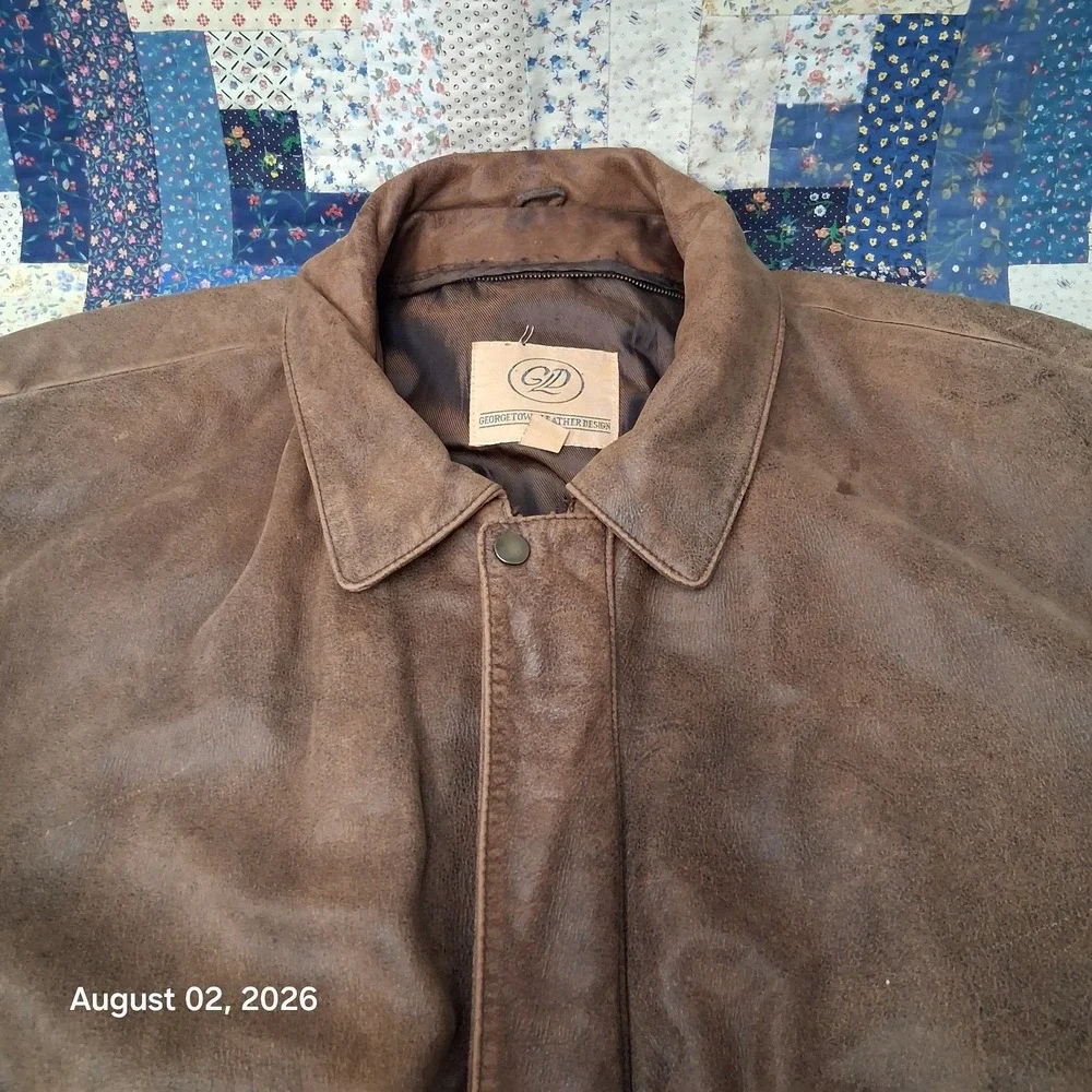 Vintage 90s Georgetown Leather Design Mens XL Brown Patina Aviator Bomber Jacket
